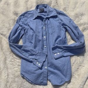 American Eagle Pinstripe Ruffle Button-Up Shirt – Size S | Prep | Cotton Classic